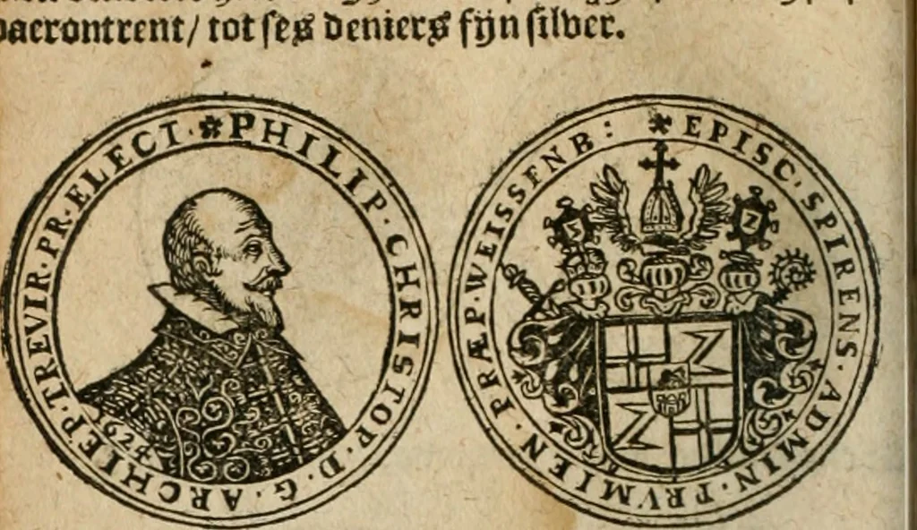 An illustration from Ordonnancie ende instructie naer de welcke voort-aen hen moeten reguleren die ghesworen wisselaers ofte collecteurs vande goude ende silvere penningen, wesende verboden, gheschroyt, te licht oft te seer versleten, ende oversulex verclaert ende ghehouden voor billoen, daer toe geoommitteert om de selve te leveren inde munten van Sijne Majesteyt, ende al daer bekeert te worden in penninghen van hunnen slaghe, 1633, leaf 171
