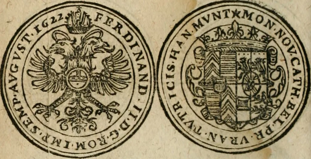 An illustration from Ordonnancie ende instructie naer de welcke voort-aen hen moeten reguleren die ghesworen wisselaers ofte collecteurs vande goude ende silvere penningen, wesende verboden, gheschroyt, te licht oft te seer versleten, ende oversulex verclaert ende ghehouden voor billoen, daer toe geoommitteert om de selve te leveren inde munten van Sijne Majesteyt, ende al daer bekeert te worden in penninghen van hunnen slaghe, 1633, leaf 175