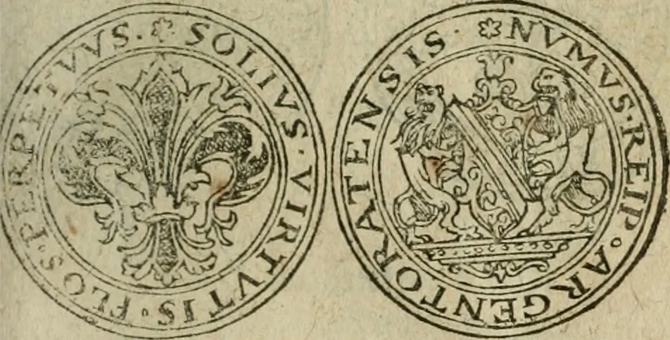 An illustration from Ordonnancie ende instructie naer de welcke voort-aen hen moeten reguleren die ghesworen wisselaers ofte collecteurs vande goude ende silvere penningen, wesende verboden, gheschroyt, te licht oft te seer versleten, ende oversulex verclaert ende ghehouden voor billoen, daer toe geoommitteert om de selve te leveren inde munten van Sijne Majesteyt, ende al daer bekeert te worden in penninghen van hunnen slaghe, 1633, leaf 184