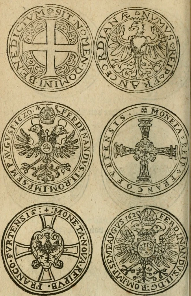 An illustration from Ordonnancie ende instructie naer de welcke voort-aen hen moeten reguleren die ghesworen wisselaers ofte collecteurs vande goude ende silvere penningen, wesende verboden, gheschroyt, te licht oft te seer versleten, ende oversulex verclaert ende ghehouden voor billoen, daer toe geoommitteert om de selve te leveren inde munten van Sijne Majesteyt, ende al daer bekeert te worden in penninghen van hunnen slaghe, 1633, leaf 185