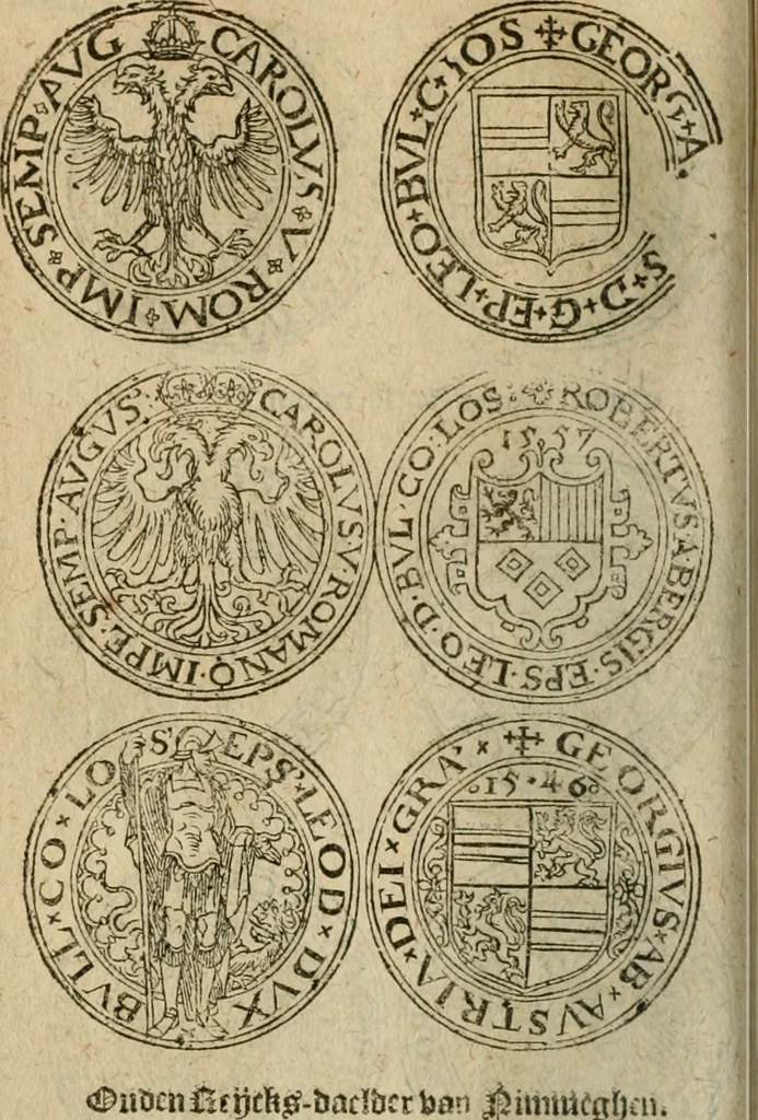 An illustration from Ordonnancie ende instructie naer de welcke voort-aen hen moeten reguleren die ghesworen wisselaers ofte collecteurs vande goude ende silvere penningen, wesende verboden, gheschroyt, te licht oft te seer versleten, ende oversulex verclaert ende ghehouden voor billoen, daer toe geoommitteert om de selve te leveren inde munten van Sijne Majesteyt, ende al daer bekeert te worden in penninghen van hunnen slaghe, 1633, leaf 191