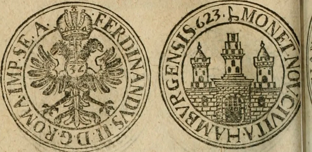 An illustration from Ordonnancie ende instructie naer de welcke voort-aen hen moeten reguleren die ghesworen wisselaers ofte collecteurs vande goude ende silvere penningen, wesende verboden, gheschroyt, te licht oft te seer versleten, ende oversulex verclaert ende ghehouden voor billoen, daer toe geoommitteert om de selve te leveren inde munten van Sijne Majesteyt, ende al daer bekeert te worden in penninghen van hunnen slaghe, 1633, leaf 193
