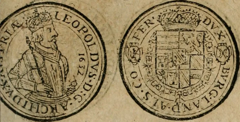 An illustration from Ordonnancie ende instructie naer de welcke voort-aen hen moeten reguleren die ghesworen wisselaers ofte collecteurs vande goude ende silvere penningen, wesende verboden, gheschroyt, te licht oft te seer versleten, ende oversulex verclaert ende ghehouden voor billoen, daer toe geoommitteert om de selve te leveren inde munten van Sijne Majesteyt, ende al daer bekeert te worden in penninghen van hunnen slaghe, 1633, leaf 196