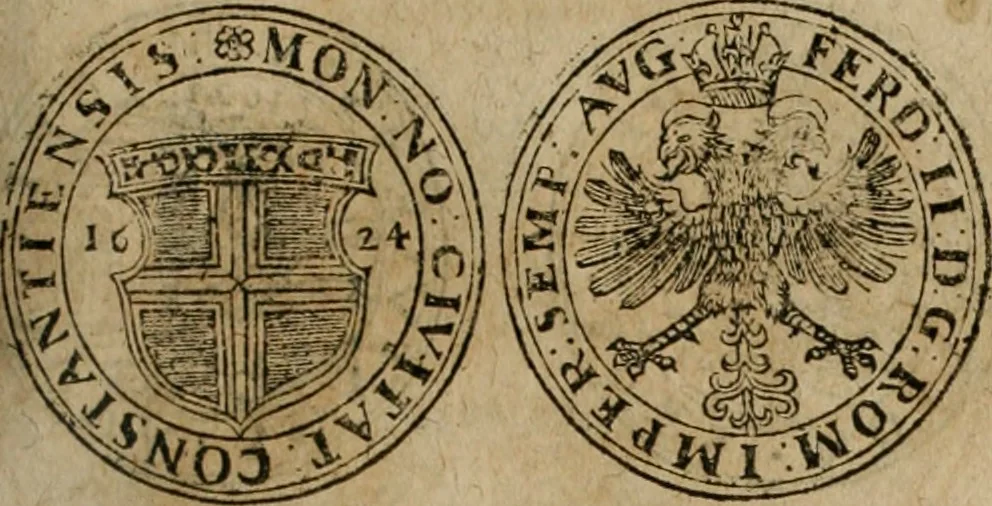 An illustration from Ordonnancie ende instructie naer de welcke voort-aen hen moeten reguleren die ghesworen wisselaers ofte collecteurs vande goude ende silvere penningen, wesende verboden, gheschroyt, te licht oft te seer versleten, ende oversulex verclaert ende ghehouden voor billoen, daer toe geoommitteert om de selve te leveren inde munten van Sijne Majesteyt, ende al daer bekeert te worden in penninghen van hunnen slaghe, 1633, leaf 200