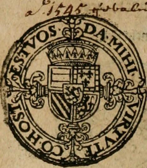 An illustration from Ordonnancie ende instructie naer de welcke voort-aen hen moeten reguleren die ghesworen wisselaers ofte collecteurs vande goude ende silvere penningen, wesende verboden, gheschroyt, te licht oft te seer versleten, ende oversulex verclaert ende ghehouden voor billoen, daer toe geoommitteert om de selve te leveren inde munten van Sijne Majesteyt, ende al daer bekeert te worden in penninghen van hunnen slaghe, 1633, leaf 203