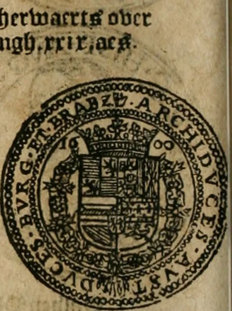 An illustration from Ordonnancie ende instructie naer de welcke voort-aen hen moeten reguleren die ghesworen wisselaers ofte collecteurs vande goude ende silvere penningen, wesende verboden, gheschroyt, te licht oft te seer versleten, ende oversulex verclaert ende ghehouden voor billoen, daer toe geoommitteert om de selve te leveren inde munten van Sijne Majesteyt, ende al daer bekeert te worden in penninghen van hunnen slaghe, 1633, leaf 205