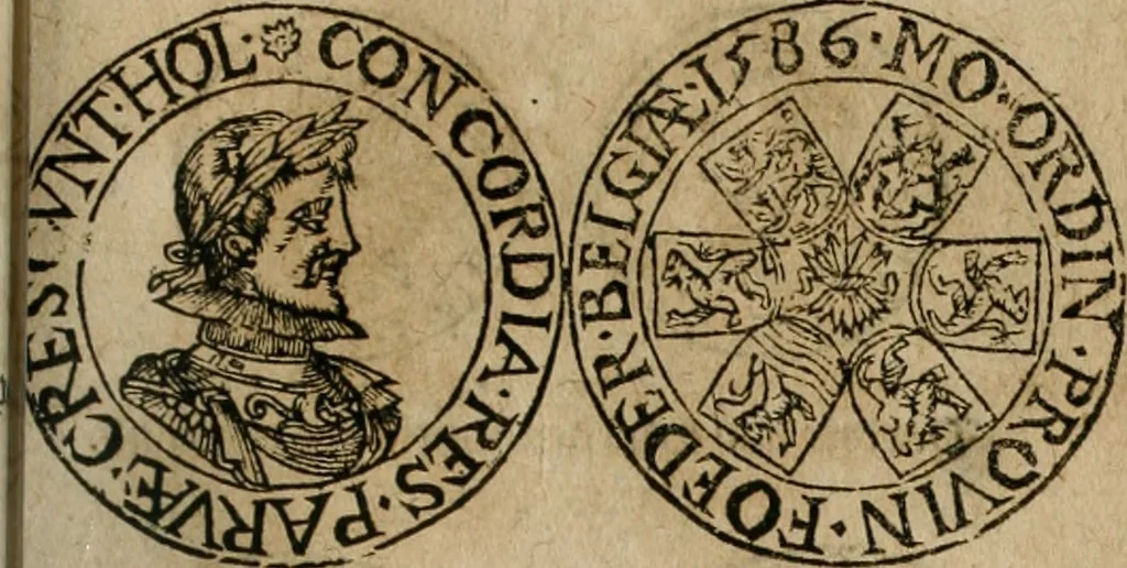 An illustration from Ordonnancie ende instructie naer de welcke voort-aen hen moeten reguleren die ghesworen wisselaers ofte collecteurs vande goude ende silvere penningen, wesende verboden, gheschroyt, te licht oft te seer versleten, ende oversulex verclaert ende ghehouden voor billoen, daer toe geoommitteert om de selve te leveren inde munten van Sijne Majesteyt, ende al daer bekeert te worden in penninghen van hunnen slaghe, 1633, leaf 206