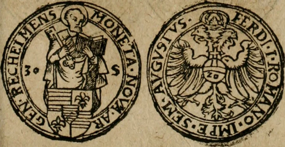An illustration from Ordonnancie ende instructie naer de welcke voort-aen hen moeten reguleren die ghesworen wisselaers ofte collecteurs vande goude ende silvere penningen, wesende verboden, gheschroyt, te licht oft te seer versleten, ende oversulex verclaert ende ghehouden voor billoen, daer toe geoommitteert om de selve te leveren inde munten van Sijne Majesteyt, ende al daer bekeert te worden in penninghen van hunnen slaghe, 1633, leaf 208