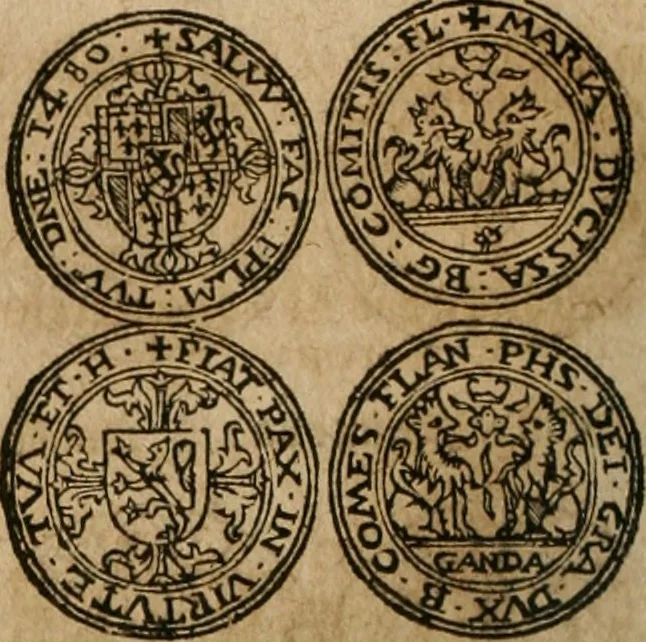 An illustration from Ordonnancie ende instructie naer de welcke voort-aen hen moeten reguleren die ghesworen wisselaers ofte collecteurs vande goude ende silvere penningen, wesende verboden, gheschroyt, te licht oft te seer versleten, ende oversulex verclaert ende ghehouden voor billoen, daer toe geoommitteert om de selve te leveren inde munten van Sijne Majesteyt, ende al daer bekeert te worden in penninghen van hunnen slaghe, 1633, leaf 213