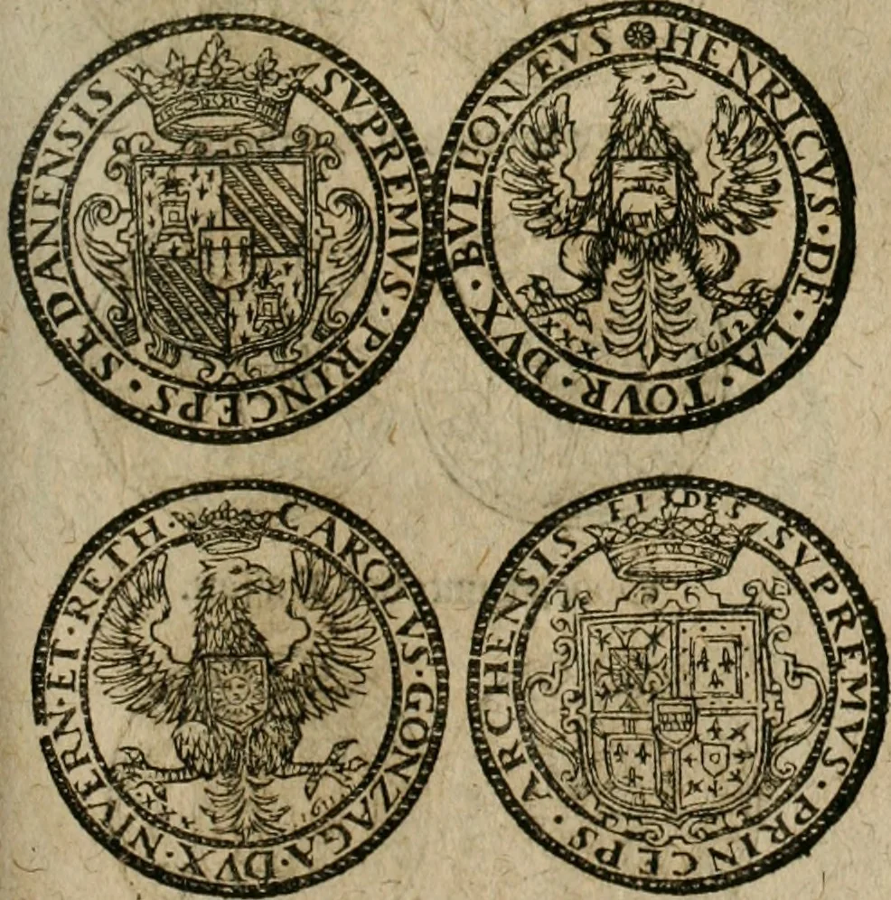 An illustration from Ordonnancie ende instructie naer de welcke voort-aen hen moeten reguleren die ghesworen wisselaers ofte collecteurs vande goude ende silvere penningen, wesende verboden, gheschroyt, te licht oft te seer versleten, ende oversulex verclaert ende ghehouden voor billoen, daer toe geoommitteert om de selve te leveren inde munten van Sijne Majesteyt, ende al daer bekeert te worden in penninghen van hunnen slaghe, 1633, leaf 216