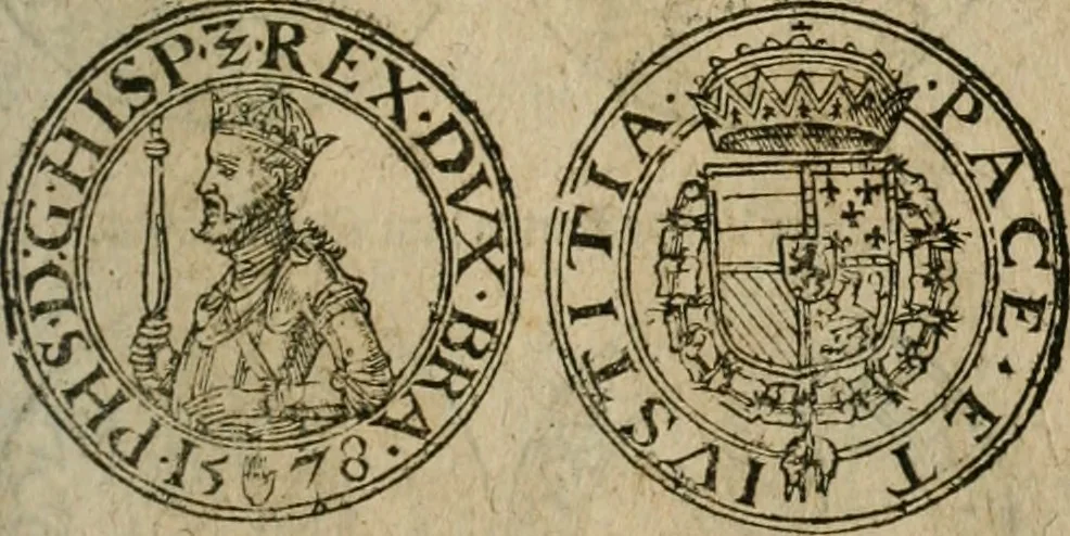 An illustration from Ordonnancie ende instructie naer de welcke voort-aen hen moeten reguleren die ghesworen wisselaers ofte collecteurs vande goude ende silvere penningen, wesende verboden, gheschroyt, te licht oft te seer versleten, ende oversulex verclaert ende ghehouden voor billoen, daer toe geoommitteert om de selve te leveren inde munten van Sijne Majesteyt, ende al daer bekeert te worden in penninghen van hunnen slaghe, 1633, leaf 218