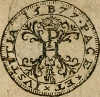 An illustration from Ordonnancie ende instructie naer de welcke voort-aen hen moeten reguleren die ghesworen wisselaers ofte collecteurs vande goude ende silvere penningen, wesende verboden, gheschroyt, te licht oft te seer versleten, ende oversulex verclaert ende ghehouden voor billoen, daer toe geoommitteert om de selve te leveren inde munten van Sijne Majesteyt, ende al daer bekeert te worden in penninghen van hunnen slaghe, 1633, leaf 219