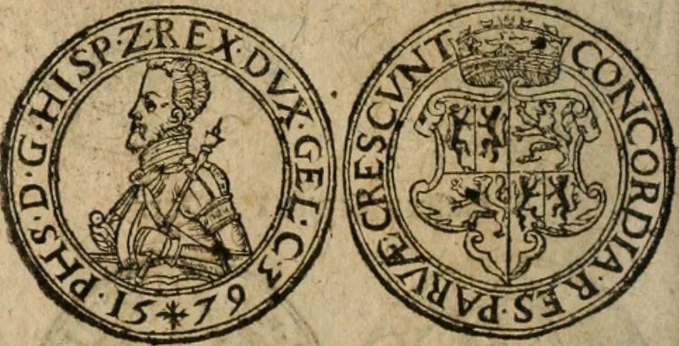 An illustration from Ordonnancie ende instructie naer de welcke voort-aen hen moeten reguleren die ghesworen wisselaers ofte collecteurs vande goude ende silvere penningen, wesende verboden, gheschroyt, te licht oft te seer versleten, ende oversulex verclaert ende ghehouden voor billoen, daer toe geoommitteert om de selve te leveren inde munten van Sijne Majesteyt, ende al daer bekeert te worden in penninghen van hunnen slaghe, 1633, leaf 219