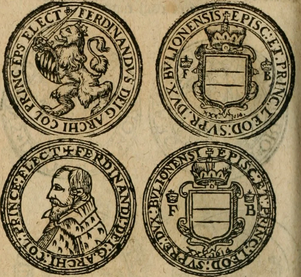 An illustration from Ordonnancie ende instructie naer de welcke voort-aen hen moeten reguleren die ghesworen wisselaers ofte collecteurs vande goude ende silvere penningen, wesende verboden, gheschroyt, te licht oft te seer versleten, ende oversulex verclaert ende ghehouden voor billoen, daer toe geoommitteert om de selve te leveren inde munten van Sijne Majesteyt, ende al daer bekeert te worden in penninghen van hunnen slaghe, 1633, leaf 221