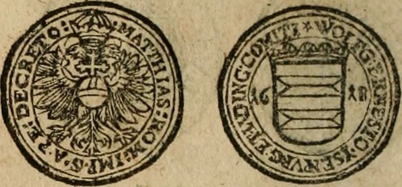 An illustration from Ordonnancie ende instructie naer de welcke voort-aen hen moeten reguleren die ghesworen wisselaers ofte collecteurs vande goude ende silvere penningen, wesende verboden, gheschroyt, te licht oft te seer versleten, ende oversulex verclaert ende ghehouden voor billoen, daer toe geoommitteert om de selve te leveren inde munten van Sijne Majesteyt, ende al daer bekeert te worden in penninghen van hunnen slaghe, 1633, leaf 223