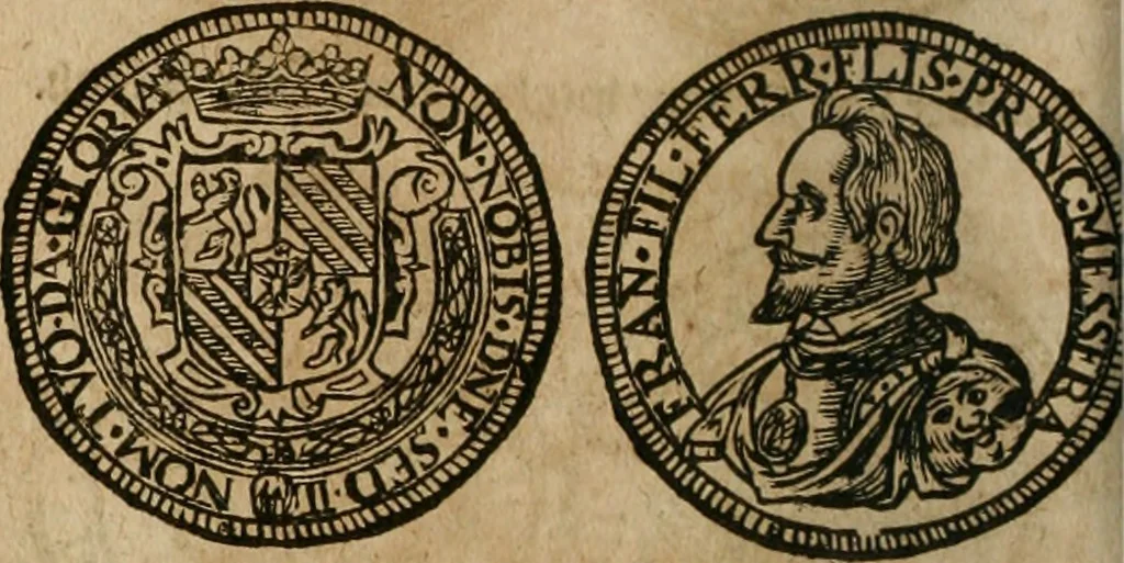 An illustration from Ordonnancie ende instructie naer de welcke voort-aen hen moeten reguleren die ghesworen wisselaers ofte collecteurs vande goude ende silvere penningen, wesende verboden, gheschroyt, te licht oft te seer versleten, ende oversulex verclaert ende ghehouden voor billoen, daer toe geoommitteert om de selve te leveren inde munten van Sijne Majesteyt, ende al daer bekeert te worden in penninghen van hunnen slaghe, 1633, leaf 227