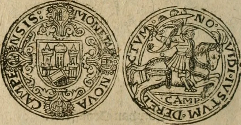 An illustration from Ordonnancie ende instructie naer de welcke voort-aen hen moeten reguleren die ghesworen wisselaers ofte collecteurs vande goude ende silvere penningen, wesende verboden, gheschroyt, te licht oft te seer versleten, ende oversulex verclaert ende ghehouden voor billoen, daer toe geoommitteert om de selve te leveren inde munten van Sijne Majesteyt, ende al daer bekeert te worden in penninghen van hunnen slaghe, 1633, leaf 233