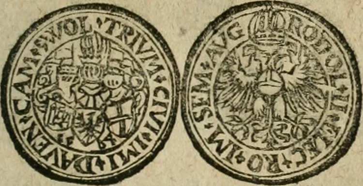 An illustration from Ordonnancie ende instructie naer de welcke voort-aen hen moeten reguleren die ghesworen wisselaers ofte collecteurs vande goude ende silvere penningen, wesende verboden, gheschroyt, te licht oft te seer versleten, ende oversulex verclaert ende ghehouden voor billoen, daer toe geoommitteert om de selve te leveren inde munten van Sijne Majesteyt, ende al daer bekeert te worden in penninghen van hunnen slaghe, 1633, leaf 234