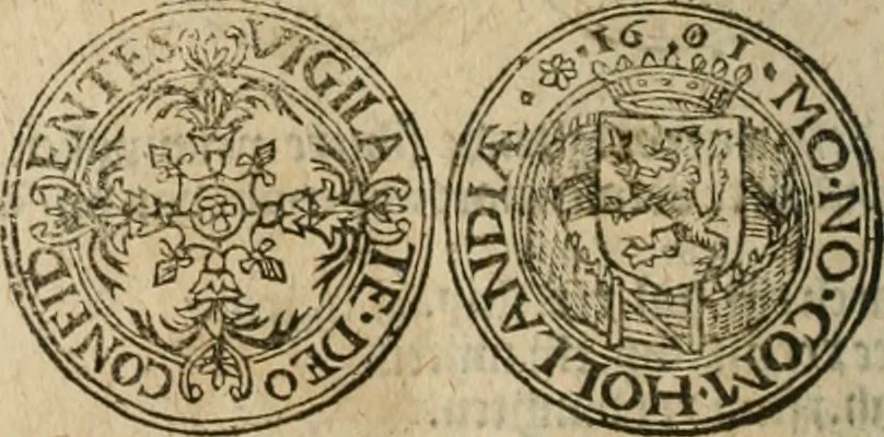 An illustration from Ordonnancie ende instructie naer de welcke voort-aen hen moeten reguleren die ghesworen wisselaers ofte collecteurs vande goude ende silvere penningen, wesende verboden, gheschroyt, te licht oft te seer versleten, ende oversulex verclaert ende ghehouden voor billoen, daer toe geoommitteert om de selve te leveren inde munten van Sijne Majesteyt, ende al daer bekeert te worden in penninghen van hunnen slaghe, 1633, leaf 239