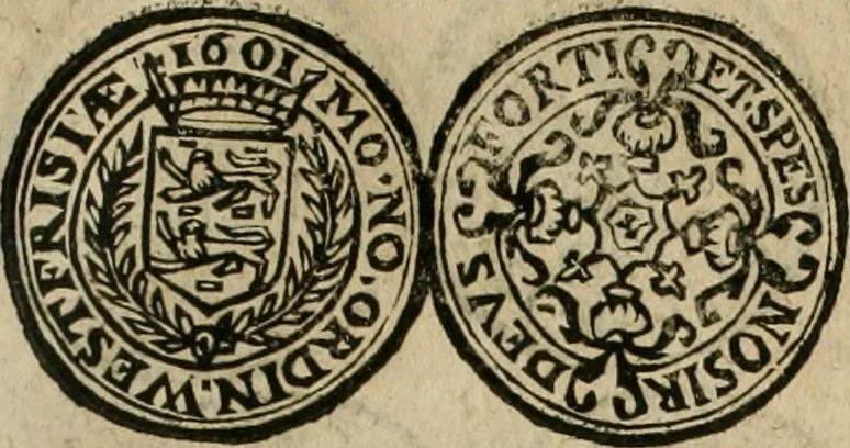 An illustration from Ordonnancie ende instructie naer de welcke voort-aen hen moeten reguleren die ghesworen wisselaers ofte collecteurs vande goude ende silvere penningen, wesende verboden, gheschroyt, te licht oft te seer versleten, ende oversulex verclaert ende ghehouden voor billoen, daer toe geoommitteert om de selve te leveren inde munten van Sijne Majesteyt, ende al daer bekeert te worden in penninghen van hunnen slaghe, 1633, leaf 240