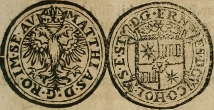 An illustration from Ordonnancie ende instructie naer de welcke voort-aen hen moeten reguleren die ghesworen wisselaers ofte collecteurs vande goude ende silvere penningen, wesende verboden, gheschroyt, te licht oft te seer versleten, ende oversulex verclaert ende ghehouden voor billoen, daer toe geoommitteert om de selve te leveren inde munten van Sijne Majesteyt, ende al daer bekeert te worden in penninghen van hunnen slaghe, 1633, leaf 244