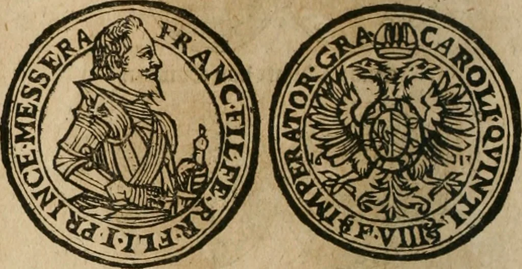 An illustration from Ordonnancie ende instructie naer de welcke voort-aen hen moeten reguleren die ghesworen wisselaers ofte collecteurs vande goude ende silvere penningen, wesende verboden, gheschroyt, te licht oft te seer versleten, ende oversulex verclaert ende ghehouden voor billoen, daer toe geoommitteert om de selve te leveren inde munten van Sijne Majesteyt, ende al daer bekeert te worden in penninghen van hunnen slaghe, 1633, leaf 247