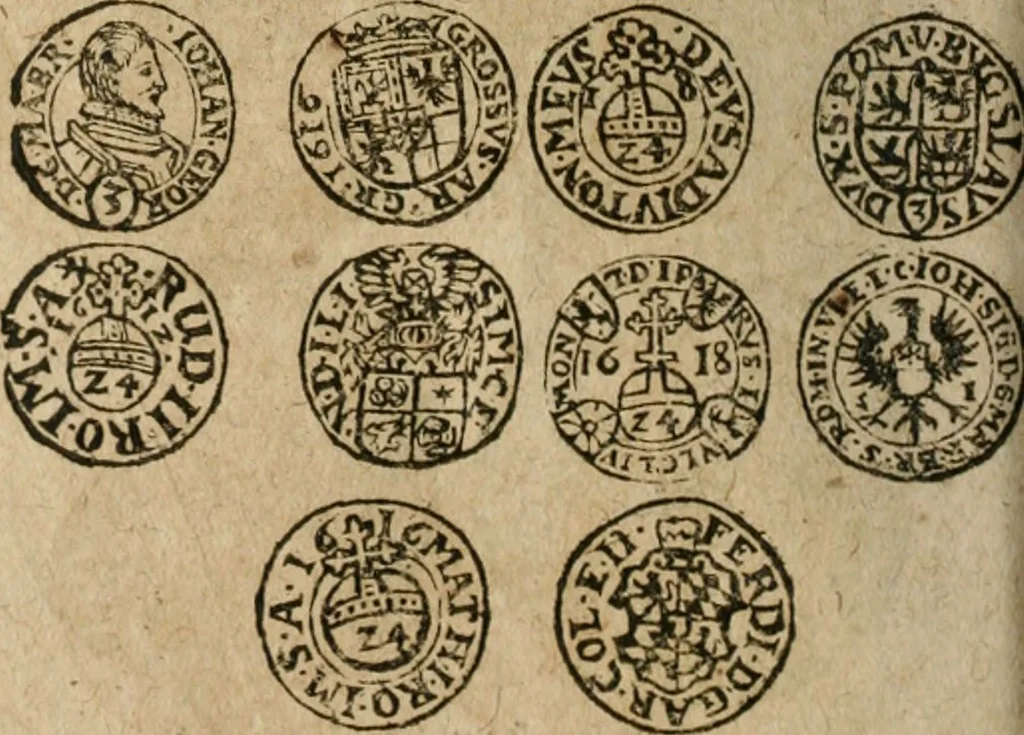 An illustration from Ordonnancie ende instructie naer de welcke voort-aen hen moeten reguleren die ghesworen wisselaers ofte collecteurs vande goude ende silvere penningen, wesende verboden, gheschroyt, te licht oft te seer versleten, ende oversulex verclaert ende ghehouden voor billoen, daer toe geoommitteert om de selve te leveren inde munten van Sijne Majesteyt, ende al daer bekeert te worden in penninghen van hunnen slaghe, 1633, leaf 249