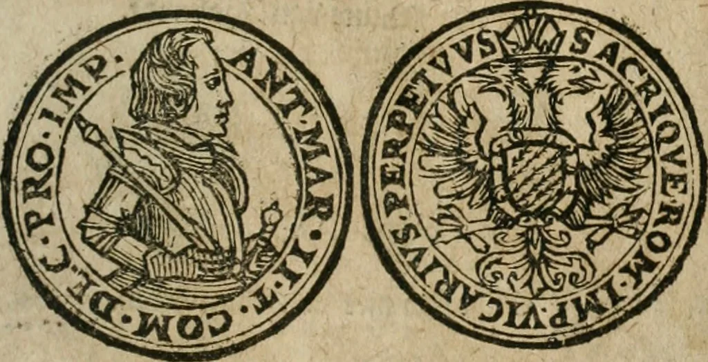 An illustration from Ordonnancie ende instructie naer de welcke voort-aen hen moeten reguleren die ghesworen wisselaers ofte collecteurs vande goude ende silvere penningen, wesende verboden, gheschroyt, te licht oft te seer versleten, ende oversulex verclaert ende ghehouden voor billoen, daer toe geoommitteert om de selve te leveren inde munten van Sijne Majesteyt, ende al daer bekeert te worden in penninghen van hunnen slaghe, 1633, leaf 250