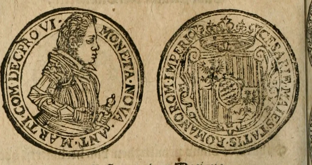 An illustration from Ordonnancie ende instructie naer de welcke voort-aen hen moeten reguleren die ghesworen wisselaers ofte collecteurs vande goude ende silvere penningen, wesende verboden, gheschroyt, te licht oft te seer versleten, ende oversulex verclaert ende ghehouden voor billoen, daer toe geoommitteert om de selve te leveren inde munten van Sijne Majesteyt, ende al daer bekeert te worden in penninghen van hunnen slaghe, 1633, leaf 255