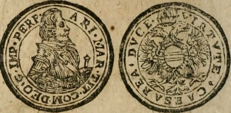 An illustration from Ordonnancie ende instructie naer de welcke voort-aen hen moeten reguleren die ghesworen wisselaers ofte collecteurs vande goude ende silvere penningen, wesende verboden, gheschroyt, te licht oft te seer versleten, ende oversulex verclaert ende ghehouden voor billoen, daer toe geoommitteert om de selve te leveren inde munten van Sijne Majesteyt, ende al daer bekeert te worden in penninghen van hunnen slaghe, 1633, leaf 255