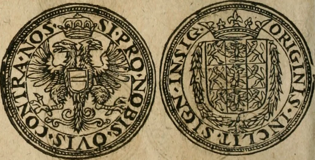 An illustration from Ordonnancie ende instructie naer de welcke voort-aen hen moeten reguleren die ghesworen wisselaers ofte collecteurs vande goude ende silvere penningen, wesende verboden, gheschroyt, te licht oft te seer versleten, ende oversulex verclaert ende ghehouden voor billoen, daer toe geoommitteert om de selve te leveren inde munten van Sijne Majesteyt, ende al daer bekeert te worden in penninghen van hunnen slaghe, 1633, leaf 255