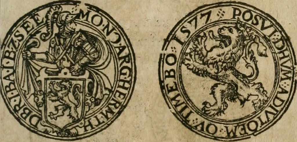 An illustration from Ordonnancie ende instructie naer de welcke voort-aen hen moeten reguleren die ghesworen wisselaers ofte collecteurs vande goude ende silvere penningen, wesende verboden, gheschroyt, te licht oft te seer versleten, ende oversulex verclaert ende ghehouden voor billoen, daer toe geoommitteert om de selve te leveren inde munten van Sijne Majesteyt, ende al daer bekeert te worden in penninghen van hunnen slaghe, 1633, leaf 256