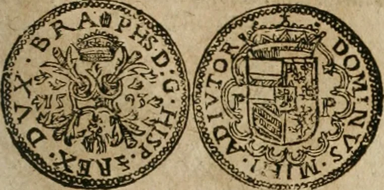 An illustration from Ordonnancie ende instructie naer de welcke voort-aen hen moeten reguleren die ghesworen wisselaers ofte collecteurs vande goude ende silvere penningen, wesende verboden, gheschroyt, te licht oft te seer versleten, ende oversulex verclaert ende ghehouden voor billoen, daer toe geoommitteert om de selve te leveren inde munten van Sijne Majesteyt, ende al daer bekeert te worden in penninghen van hunnen slaghe, 1633, leaf 258