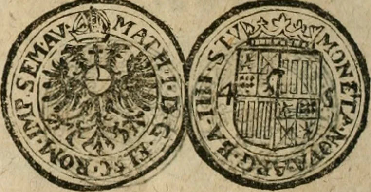 An illustration from Ordonnancie ende instructie naer de welcke voort-aen hen moeten reguleren die ghesworen wisselaers ofte collecteurs vande goude ende silvere penningen, wesende verboden, gheschroyt, te licht oft te seer versleten, ende oversulex verclaert ende ghehouden voor billoen, daer toe geoommitteert om de selve te leveren inde munten van Sijne Majesteyt, ende al daer bekeert te worden in penninghen van hunnen slaghe, 1633, leaf 261