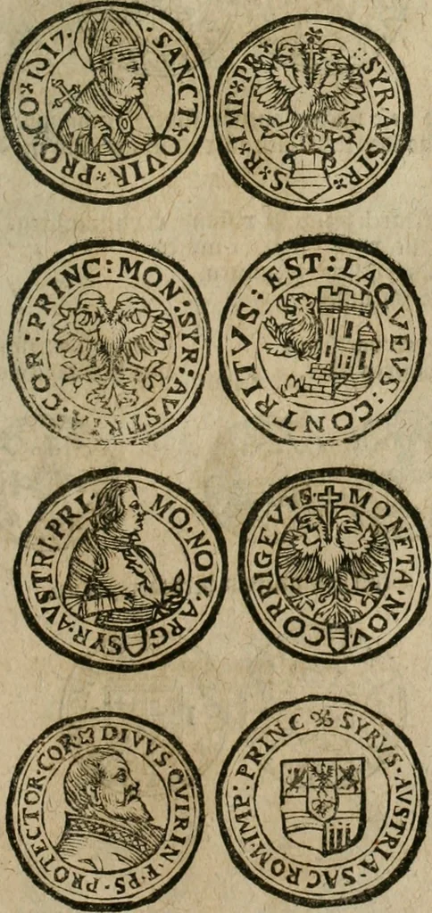 An illustration from Ordonnancie ende instructie naer de welcke voort-aen hen moeten reguleren die ghesworen wisselaers ofte collecteurs vande goude ende silvere penningen, wesende verboden, gheschroyt, te licht oft te seer versleten, ende oversulex verclaert ende ghehouden voor billoen, daer toe geoommitteert om de selve te leveren inde munten van Sijne Majesteyt, ende al daer bekeert te worden in penninghen van hunnen slaghe, 1633, leaf 266
