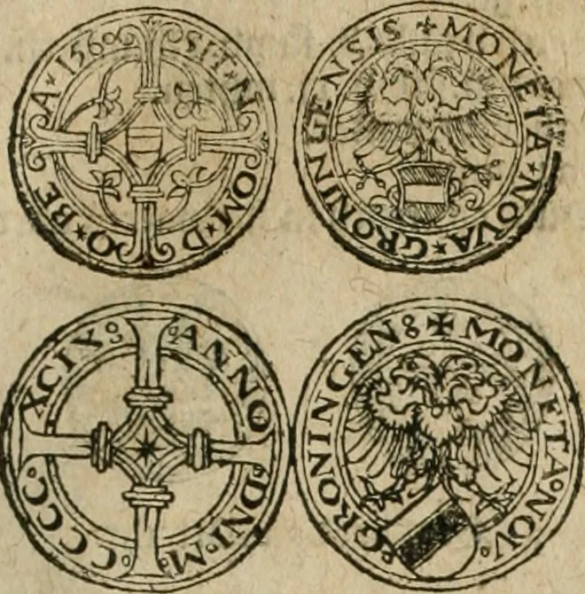 An illustration from Ordonnancie ende instructie naer de welcke voort-aen hen moeten reguleren die ghesworen wisselaers ofte collecteurs vande goude ende silvere penningen, wesende verboden, gheschroyt, te licht oft te seer versleten, ende oversulex verclaert ende ghehouden voor billoen, daer toe geoommitteert om de selve te leveren inde munten van Sijne Majesteyt, ende al daer bekeert te worden in penninghen van hunnen slaghe, 1633, leaf 274