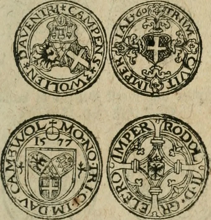 An illustration from Ordonnancie ende instructie naer de welcke voort-aen hen moeten reguleren die ghesworen wisselaers ofte collecteurs vande goude ende silvere penningen, wesende verboden, gheschroyt, te licht oft te seer versleten, ende oversulex verclaert ende ghehouden voor billoen, daer toe geoommitteert om de selve te leveren inde munten van Sijne Majesteyt, ende al daer bekeert te worden in penninghen van hunnen slaghe, 1633, leaf 274