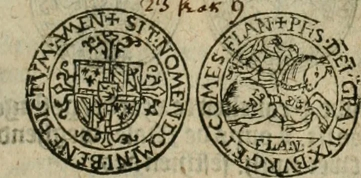 An illustration from Ordonnancie ende instructie naer de welcke voort-aen hen moeten reguleren die ghesworen wisselaers ofte collecteurs vande goude ende silvere penningen, wesende verboden, gheschroyt, te licht oft te seer versleten, ende oversulex verclaert ende ghehouden voor billoen, daer toe geoommitteert om de selve te leveren inde munten van Sijne Majesteyt, ende al daer bekeert te worden in penninghen van hunnen slaghe, 1633, leaf 42