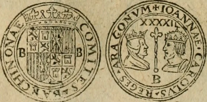 An illustration from Ordonnancie ende instructie naer de welcke voort-aen hen moeten reguleren die ghesworen wisselaers ofte collecteurs vande goude ende silvere penningen, wesende verboden, gheschroyt, te licht oft te seer versleten, ende oversulex verclaert ende ghehouden voor billoen, daer toe geoommitteert om de selve te leveren inde munten van Sijne Majesteyt, ende al daer bekeert te worden in penninghen van hunnen slaghe, 1633, leaf 49