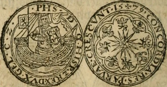 An illustration from Ordonnancie ende instructie naer de welcke voort-aen hen moeten reguleren die ghesworen wisselaers ofte collecteurs vande goude ende silvere penningen, wesende verboden, gheschroyt, te licht oft te seer versleten, ende oversulex verclaert ende ghehouden voor billoen, daer toe geoommitteert om de selve te leveren inde munten van Sijne Majesteyt, ende al daer bekeert te worden in penninghen van hunnen slaghe, 1633, leaf 53