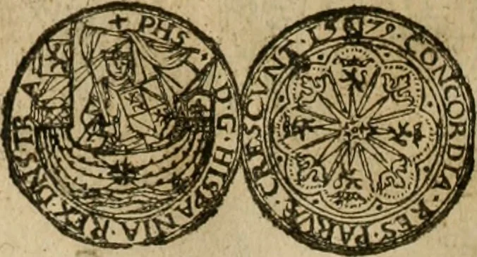 An illustration from Ordonnancie ende instructie naer de welcke voort-aen hen moeten reguleren die ghesworen wisselaers ofte collecteurs vande goude ende silvere penningen, wesende verboden, gheschroyt, te licht oft te seer versleten, ende oversulex verclaert ende ghehouden voor billoen, daer toe geoommitteert om de selve te leveren inde munten van Sijne Majesteyt, ende al daer bekeert te worden in penninghen van hunnen slaghe, 1633, leaf 53