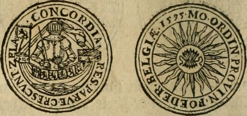 An illustration from Ordonnancie ende instructie naer de welcke voort-aen hen moeten reguleren die ghesworen wisselaers ofte collecteurs vande goude ende silvere penningen, wesende verboden, gheschroyt, te licht oft te seer versleten, ende oversulex verclaert ende ghehouden voor billoen, daer toe geoommitteert om de selve te leveren inde munten van Sijne Majesteyt, ende al daer bekeert te worden in penninghen van hunnen slaghe, 1633, leaf 55
