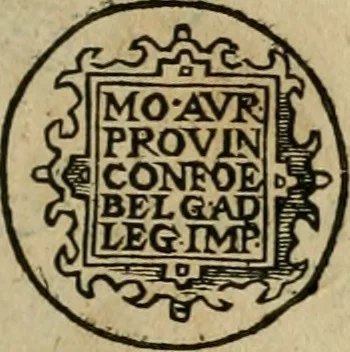 An illustration from Ordonnancie ende instructie naer de welcke voort-aen hen moeten reguleren die ghesworen wisselaers ofte collecteurs vande goude ende silvere penningen, wesende verboden, gheschroyt, te licht oft te seer versleten, ende oversulex verclaert ende ghehouden voor billoen, daer toe geoommitteert om de selve te leveren inde munten van Sijne Majesteyt, ende al daer bekeert te worden in penninghen van hunnen slaghe, 1633, leaf 70