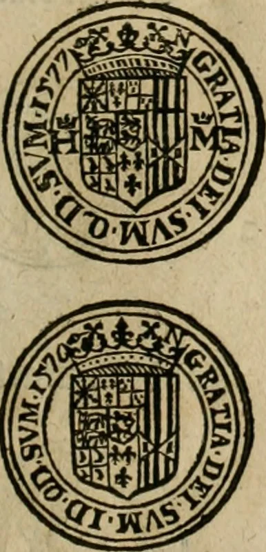An illustration from Ordonnancie ende instructie naer de welcke voort-aen hen moeten reguleren die ghesworen wisselaers ofte collecteurs vande goude ende silvere penningen, wesende verboden, gheschroyt, te licht oft te seer versleten, ende oversulex verclaert ende ghehouden voor billoen, daer toe geoommitteert om de selve te leveren inde munten van Sijne Majesteyt, ende al daer bekeert te worden in penninghen van hunnen slaghe, 1633, leaf 70