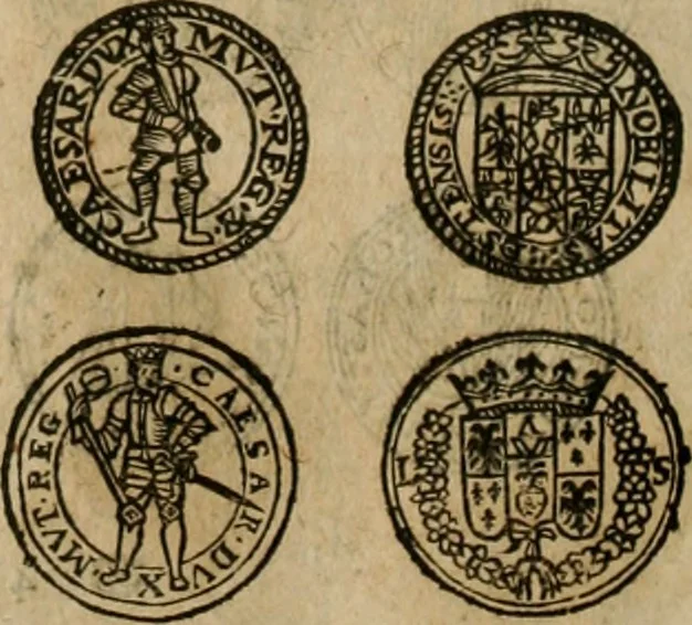 An illustration from Ordonnancie ende instructie naer de welcke voort-aen hen moeten reguleren die ghesworen wisselaers ofte collecteurs vande goude ende silvere penningen, wesende verboden, gheschroyt, te licht oft te seer versleten, ende oversulex verclaert ende ghehouden voor billoen, daer toe geoommitteert om de selve te leveren inde munten van Sijne Majesteyt, ende al daer bekeert te worden in penninghen van hunnen slaghe, 1633, leaf 75