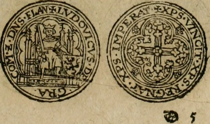 An illustration from Ordonnancie ende instructie naer de welcke voort-aen hen moeten reguleren die ghesworen wisselaers ofte collecteurs vande goude ende silvere penningen, wesende verboden, gheschroyt, te licht oft te seer versleten, ende oversulex verclaert ende ghehouden voor billoen, daer toe geoommitteert om de selve te leveren inde munten van Sijne Majesteyt, ende al daer bekeert te worden in penninghen van hunnen slaghe, 1633, leaf 76
