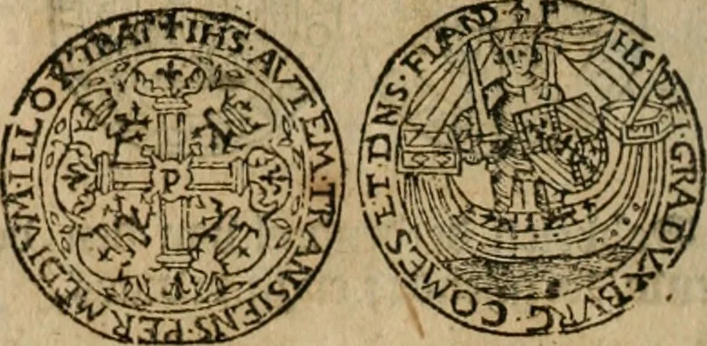 An illustration from Ordonnancie ende instructie naer de welcke voort-aen hen moeten reguleren die ghesworen wisselaers ofte collecteurs vande goude ende silvere penningen, wesende verboden, gheschroyt, te licht oft te seer versleten, ende oversulex verclaert ende ghehouden voor billoen, daer toe geoommitteert om de selve te leveren inde munten van Sijne Majesteyt, ende al daer bekeert te worden in penninghen van hunnen slaghe, 1633, leaf 79