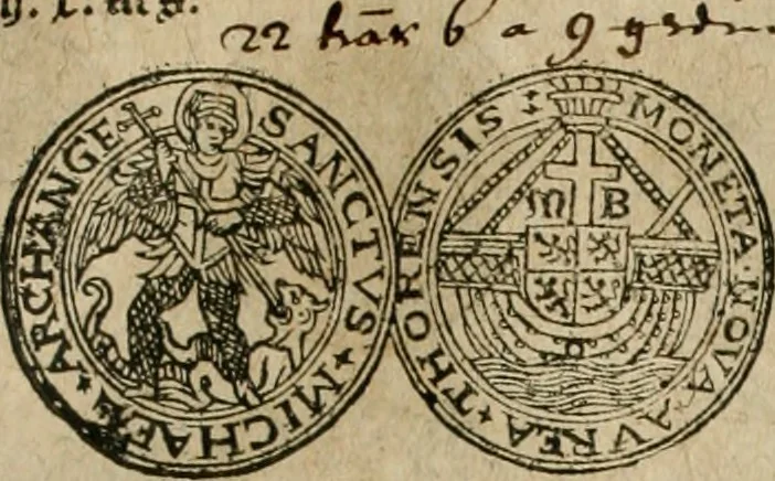 An illustration from Ordonnancie ende instructie naer de welcke voort-aen hen moeten reguleren die ghesworen wisselaers ofte collecteurs vande goude ende silvere penningen, wesende verboden, gheschroyt, te licht oft te seer versleten, ende oversulex verclaert ende ghehouden voor billoen, daer toe geoommitteert om de selve te leveren inde munten van Sijne Majesteyt, ende al daer bekeert te worden in penninghen van hunnen slaghe, 1633, leaf 86
