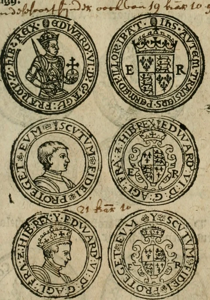 An illustration from Ordonnancie ende instructie naer de welcke voort-aen hen moeten reguleren die ghesworen wisselaers ofte collecteurs vande goude ende silvere penningen, wesende verboden, gheschroyt, te licht oft te seer versleten, ende oversulex verclaert ende ghehouden voor billoen, daer toe geoommitteert om de selve te leveren inde munten van Sijne Majesteyt, ende al daer bekeert te worden in penninghen van hunnen slaghe, 1633, leaf 86