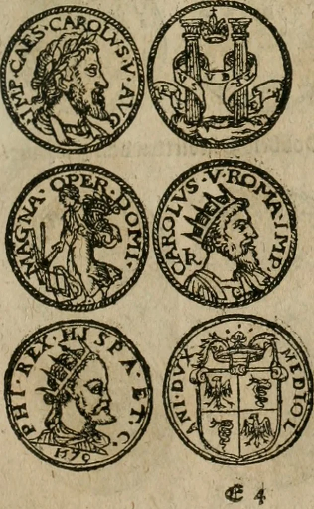 An illustration from Ordonnancie ende instructie naer de welcke voort-aen hen moeten reguleren die ghesworen wisselaers ofte collecteurs vande goude ende silvere penningen, wesende verboden, gheschroyt, te licht oft te seer versleten, ende oversulex verclaert ende ghehouden voor billoen, daer toe geoommitteert om de selve te leveren inde munten van Sijne Majesteyt, ende al daer bekeert te worden in penninghen van hunnen slaghe, 1633, leaf 90